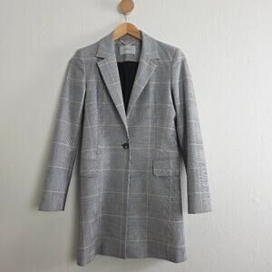 Marella Wool Blend Houndstooth Blazer Coat Grey Plaid Belted Longline Jacket 6
